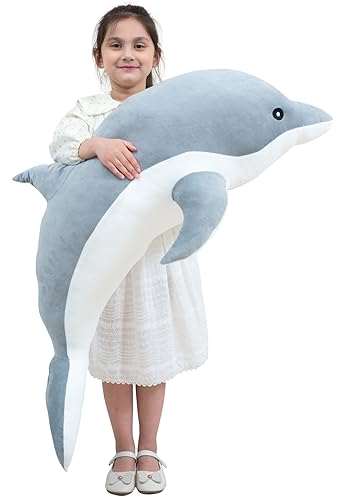 Kekeso DelfíN Juguetes De Peluche Encantador Animal Suave Abrazando Almohada DelfíN MuñEcas para NiñOs NiñAs CojíN para Dormir Regalo (70cm/27.55in, Gris)