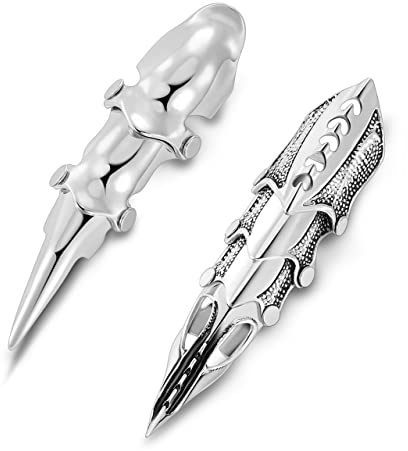BOPREINA Punk Men's Armour Knuckle Joint Full Finger Double Loop Activity Ring Rock Gothic Hinged Rings Halloween Party Cosplay Costume Accessories Jewelry A