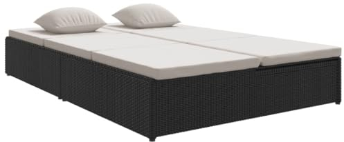 vidaXL Sonnenliege mit Auflagen Verstellbar Gartenmöbel Liege Gartenliege Liegestuhl Relaxliege Sonnenbett Doppelliege Poly Rattan Schwarz