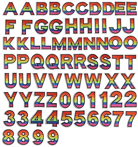 GYGYL 72 Pieces Iron on Letters and Numbers Patches, Colorful Letter Patches Alphabet Embroidered Patch A-Z, Numbers 0-9 Applique for Clothes, Dress, Hat, Socks, Jeans, DIY Accessories-Style3