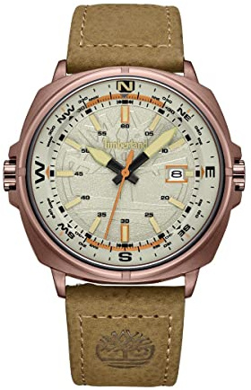 Timberland Herren Armbanduhr Williston in der Farbe Creme mit Lederarmband, Gehäusedurchmesser: 44 mm, TDWGB2230802
