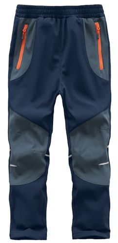 Zzkouine Kinder Softshellhose Schneehose Thermohose Hosen Jungen Mädchen Winterhose Outdoorhose Wanderhose, Dunkelblau/Grau 146-152