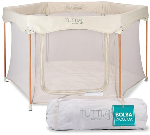 Tutti Bambini Parque Infantil Bebe - Corralito Bebe Plegable con Paredes de Malla, Puerta con Cremallera, Colchoneta de Suelo y Bolsa de Transporte - 135 x 135 x 75 cm - (Crudo)