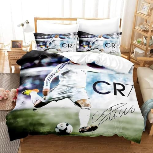 Set di biancheria da letto con immagini di calcio Shaari, 135 x 200 cm, copripiumino con 1 federa 80 x 80 cm in microfibra, set di 2 pezzi