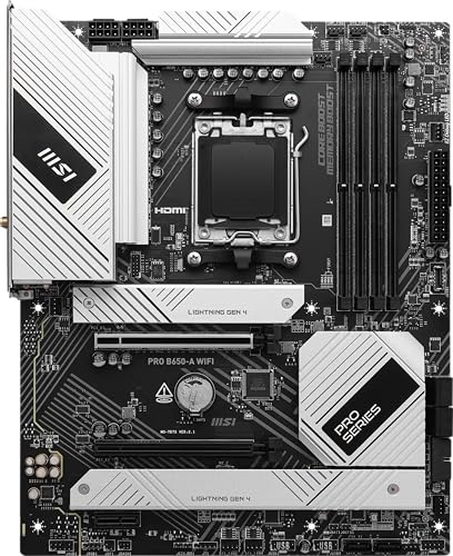 MSI PRO B650-A WiFi ProSeries Motherboard (AMD Ryzen 9000/8000/7000 Series Prozessoren, AMD AM5, ATX, DDR5, PCIe 4.0, M.2, SATA 6Gb/s, USB 3.2 Gen 2, HDMI/DP, Wi-Fi 6E)