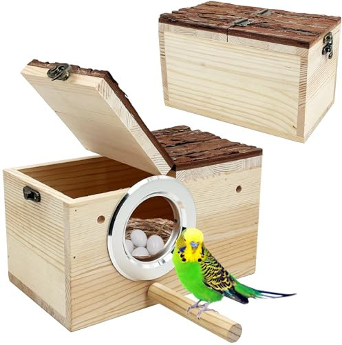 Tfwadmx Parakeet Nesting Box Wooden Parrot Nest Cockatiel Nesting Bird Breeding Box House with Perch for Parrot Parakeet Cockatiel Lovebirds Budgie Conure