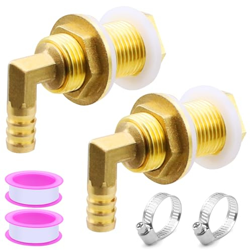 NVGFTG 2 pezzi Raccordo a vite in ottone per serbatoio, 1/2 pollici, set completo con raccordo per tubo flessibile, fascette, nastro in teflon