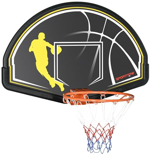 SPORTNOW Canasta de Baloncesto de Pared para Interior y Exterior - Tablero y Aro 110x90x70 cm Negro y Amarillo