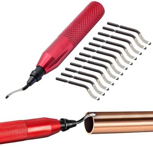 MAYOKIAAR Entgrater Werkzeug, Handentgrater mit Aluminiumgriff, RB3000 Rot + 12 Ersatzklingen, 360 ° Rotierender Klinge, Für Kunststoff und 3D-Drucker Zubehör, für Universal Entgraten