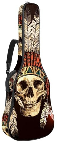 Eslifey Housse de transport pour guitare acoustique, motif tête de mort tribale indienne, bandoulière réglable, 101,6 cm, 104,1 cm, 106,7 cm, multicolore 1, 42.9x16.9x4.7 in, Organiseur de sac