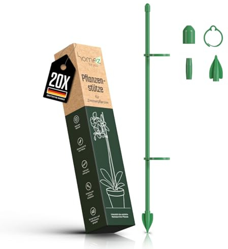 Homez Pflanzenstütze & Rankhilfe – 20er Set inkl. 40 Clips – wiederverwendbar, wetterfest & robust – für Zimmer- & Kletterpflanzen – ideal für Innenbereich, Balkon & kleine Gemüsepflanzen