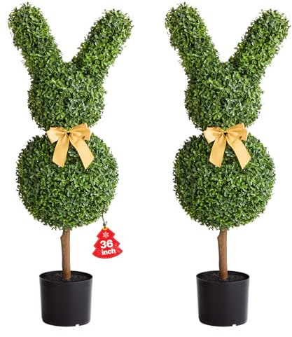 VEVOR Palla di Bosso Artificiale a Forma di Coniglio, 2 Set da 914 mm, Finte Palle di Bosso, Finto Albero di Seta dall'Aspetto Reale, per Decorare Portico Anteriore, Esterno, Patio, Giardino