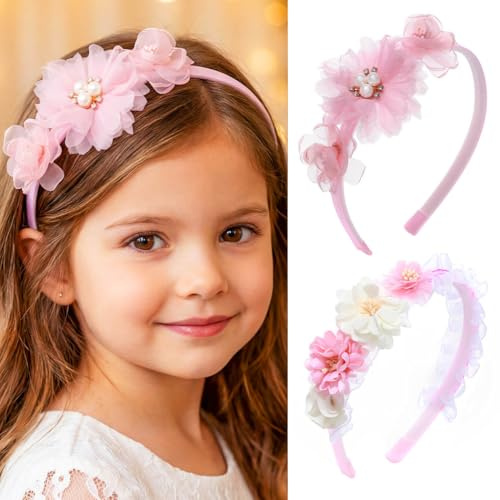 IYOU Serre Tete Roses pour Filles Bandeaux Mariage Fleuris Accessoires Cheveux élégants Baptême pour Fille Fleurs (2 Pièces)
