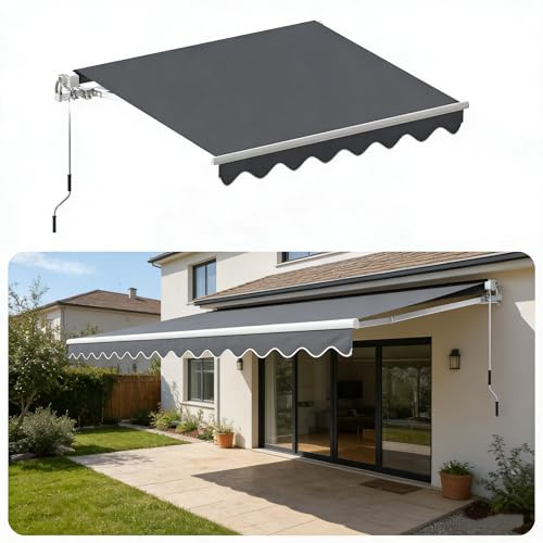 Ferzone Store à bras articulés, 400 x 300 cm, avec manivelle, protection solaire, protection UV et résistant aux intempéries, angle réglable, étanche, pour balcon et terrasse, gris foncé