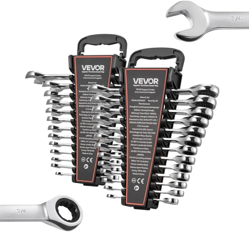 VEVOR Set di Chiavi Combinate a Cricchetto 26 Pezzi, Chiavi a Cricchetto a 72 Denti, Metriche e SAE, con Organizer per Disposizione Ordinata, in Acciaio Cr-V, per Lavori Domestici e Riparazioni Auto