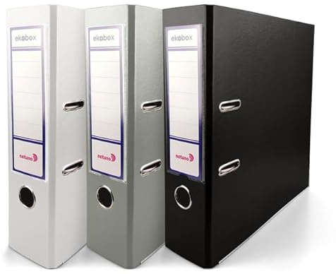 Netuno 3 raccoglitori A4 ad anelli bianco nero grigio DIN A4 Ekobox meccanismo a 2 anelli 8 cm raccoglitori A4 a4 2 anelli raccoglitore in plastica colorato per scuola, ufficio, studio, documenti