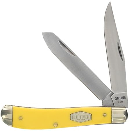 Old Timer 94OTY Gunstock Trapper 6.9in S.S. Traditional Folding Knife with 3in Clip Point Blade and Yellow Handle for Outdoor, Hunting, Camping and EDC