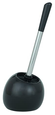 WENKO WC-Garnitur Polaris, hochwertiger Toilettenbürstenhalter aus edler Keramik für Bad & Gäste-WC, inklusive Toilettenbürste mit auswechselbarem Bürstenkopf Ø 8 cm, 15 x 34,5 x 14,5 cm, Schwarz matt