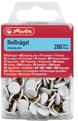 Herlitz 8770158 vita häftstift, runda, plastbelagd metall, 200 stycken i hängande låda, 5 lådor