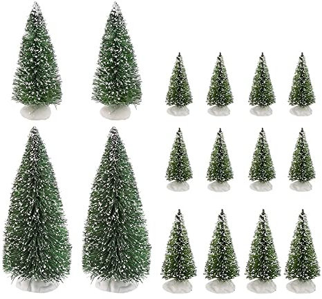 Ideen mit Herz Deko-Schneetannen, Verschiedene Größen, 6-15cm, 16 Stück | beschneite Tannen für Bastelarbeiten, Modelleisenbahn, Winterdekoration, Weihnachten, Advent