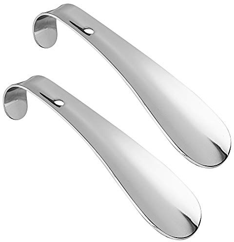 PREMYO Set 2 Calzascarpe piccolo in metallo (16 cm lunghezza) - Elegante calzascarpe corto in metallo 16 cm - Calzascarpe da viaggio in acciaio