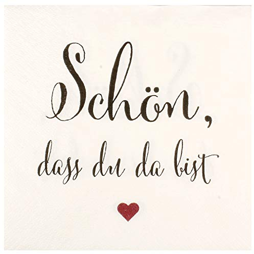 MACOSA Papier-Servietten Set 40 STK. mit Spruch Weiß 33x33 cm 3-lagig Tisch-Deko SchÃn DASS Du da bist Papierservietten Einweg Geburtstag Fest