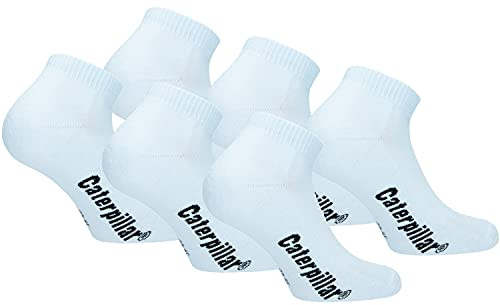 Caterpillar Sport Sneakers 6 par strumpor Ankelhöjd, bekväm manschett, bomull, frotté innersula (Vit, 39-42)