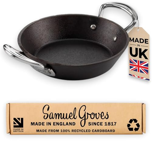 Samuel Groves Britannia Recycled Cast Iron Frying Pan Skillet Cookware Range Made in England (28cm Double Handle Skillet)