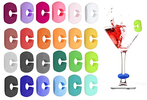 Airtailors Segnabicchiere Silicone 24 colori,Segna Bicchieri Calici,Marcatori per Bicchieri da Vino Riutilizzabili Marcatori, Per Varie Tazze, Forniture per Decorazioni
