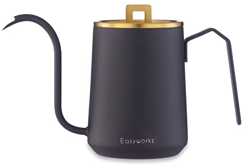 Easyworkz Gooseneck Pour Over Coffee Kettle 600ml Stainless Steel Hand Drip Coffee Pot with Long Narrow Spout,Brass Gold Black