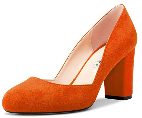 Castamere Donna Chunky Blocco Alto High Tacco Heel Rotonda Punta Pumps Slip-on Ufficio Feste Dress 8.5 CM Heels Scarpe Arancione 36 EU