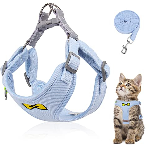 Katzenleine Set für Katzen,Polyester Verstellbares Katzen Geschirr mit Leine, Katzengeschirr Leine Set, Geschirr für Katzen ausbruchsicher für Kitten Hunde (Blau -M)