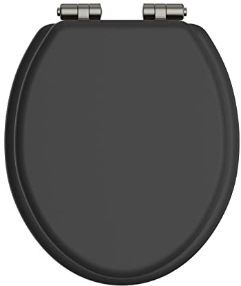 Heritage Black Toilet Seat with Soft Close Brushed Nickel Hinges