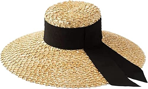 Chapeaux de soleil, chapeau de paille, chapeaux d'été, chapeau de soleil Style de paille Ruban à nœud noir Style de broderie moderne Ananas Fleur Papier fait à la main Chapeau for dames Chapeau de pla