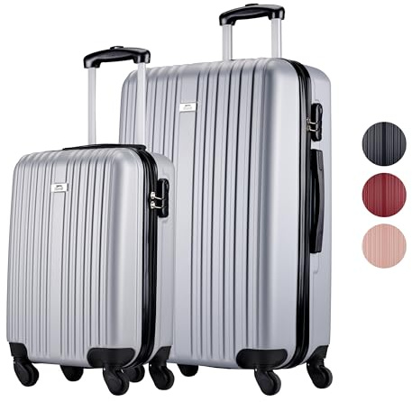 Slazenger Kofferset 2 Teilig - Handgepäck Koffer und Reisekoffer (M + XL) - ABS Trolley Hartschalenkoffer Set mit 360° Rädern - Kombinationsschloss - Silber
