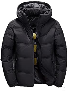 NGYYIO Pufferjacka Herr Men Down Jacket Hoody Winter Warm Coat White Duck Thick Puffer Windbreaker Parka Jackets Overcoat Man(Schwarz,L)