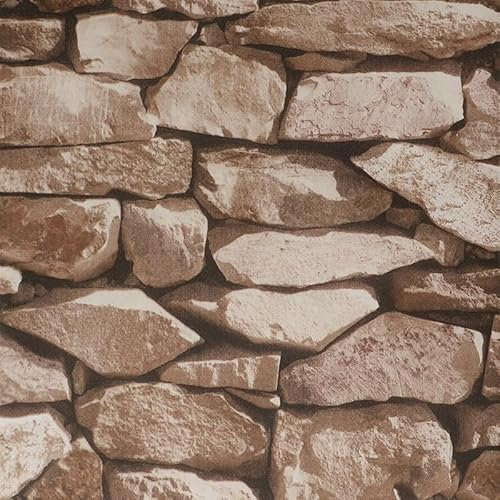 Camiraft Brown Brick Wallpaper 3D Effect Stone Stereo Imitation Texture Wallpaper Non-Woven Retro Decoration for Bedroom Living Room Restaurant Cafe 9.5m* 0.53m
