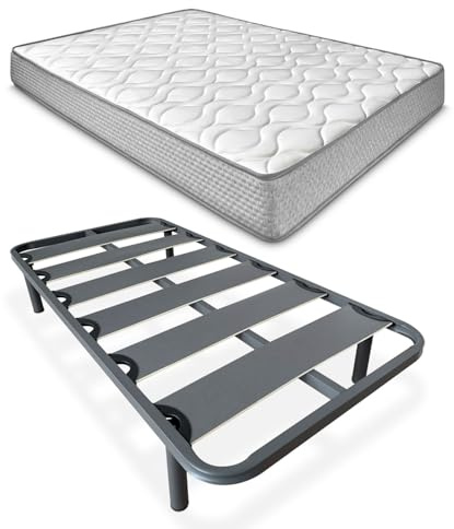 Duérmete Online - Cama Completa con Colchón Marko Reversible + Somier de Láminas Reforzado con 4 Patas Redondas Roscadas, 105 x 190