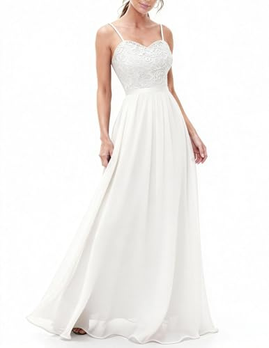 DRESSTELLS Lace Chiffon Wedding Dresses for Women UK, Spaghetti Strap Maxi Elegant Bridesmaid Evening Ladies Dress