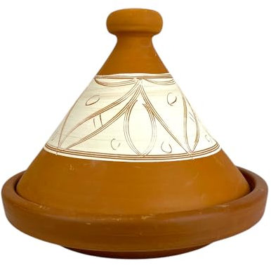Tajine Marocchina in Terracotta, diametro 33x28h cm, Decorato a Mano, Naturale Non Smaltato, per 5-6 Persone
