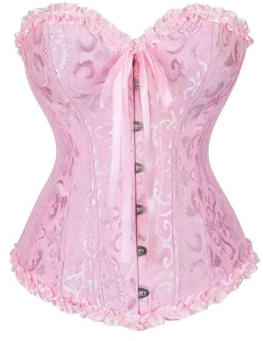 Shyllin Corsetto per Donne, Corpetto Top in Pizzo, Sexy Burlesque Overbust Corsetti Bustino Vintage Gotico Nero,Halloween Carnevale Natale balli feste (IT, Testo, XS, Regular, Regular, Pink)