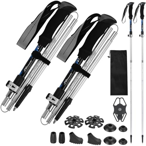 Hiking poles, walking poles, foldable telescopic lightweight hiking stick, for men and women, aluminium, for hiking, ski touring, trekking, with extra silicone mobile phone holder for selfies