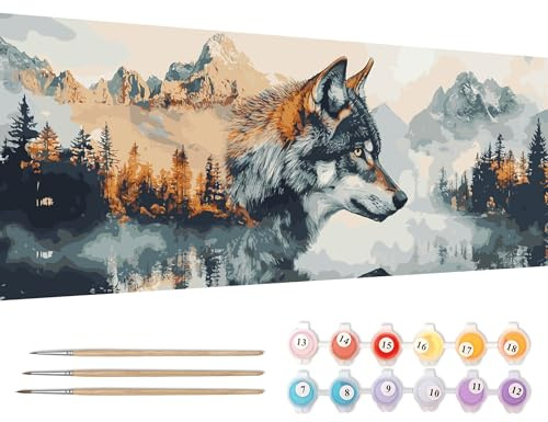 Reofrey Large Paint by Numbers Kit for Adults Wolves - 30x80cm Canvas, Animals Paint by Number - Acrylic Paint Set - Relaxing DIY Art for Beginners & Experts - Home Wall Decoration