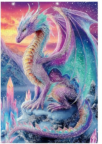 Ulord Puzzle 300 pièces pour adultes Dragon en cristal 38,1 x 25,4 cm | Puzzle fantaisie pour adultes et enfants - Décoration de la maison - Jouets de fête d'anniversaire