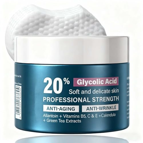 20% Glycolic Acid Pads, Exfoliating Face Pads & Resurfacing Pad with Vitamins B5, C, E and Green Tea, Cleansing Wipes for Anti Wrinkle, Dark Spots & Acne, Controls Oil, Soft and Delicate Skin,50 Packs