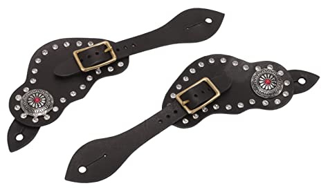 Cryfokt Cinghie per Sperone in Stile Vintage Occidentale con Neri Attrezzatura da Equitazione in Pelle, 2 X