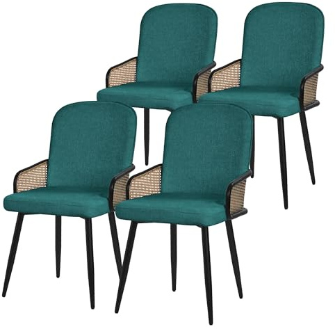ML-Design Matsalsstolar 4-Pack Bensin Tygstolar med Armstöd Rottinglook Stoppade Köksstolar Ergonomiska Lounge Stolar med Metallben Moderna Bekväma Vardagsrum Stolar Accentstolar för Matrum och Kök