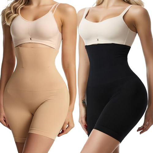 ADUDVLO 2 Pack High Waist Tummy Control Shorts for Women – Shapewear Tummy Control Body Shaper Knickers (2, Black and Nude, 5XL)