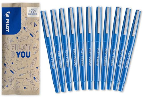 PILOT - Set med 10 +1 erbjuder fineliner - filtpennor - finskrivande penna med flytande bläck - flytande bana - snabbtorkande - blå - medium spets