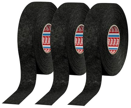 tesa 51608 Noise Damping PET Fleece Automotive Wire Harness Tape, Black, 19mm x 25m, 3 Rolls